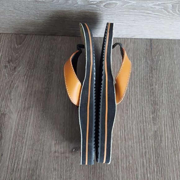 Bass Multi Stripe Flip Flops Sandals Orange Leather Strap Women’s 9M Shoes - Picture 5 of 8